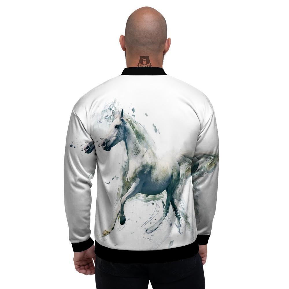 Portrait White Horse Print Men's Bomber Jacket-grizzshop