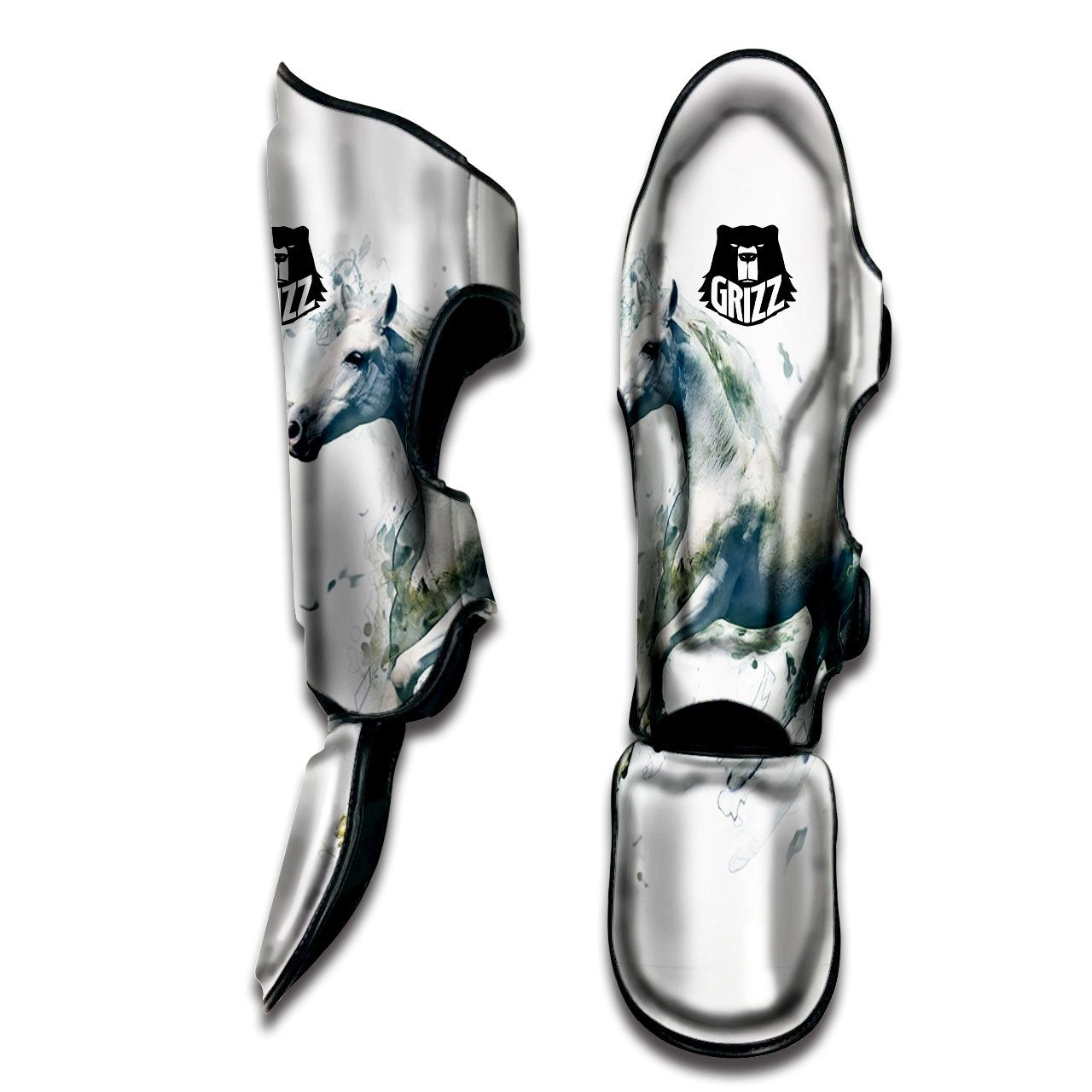 Portrait White Horse Print Muay Thai Shin Guards-grizzshop