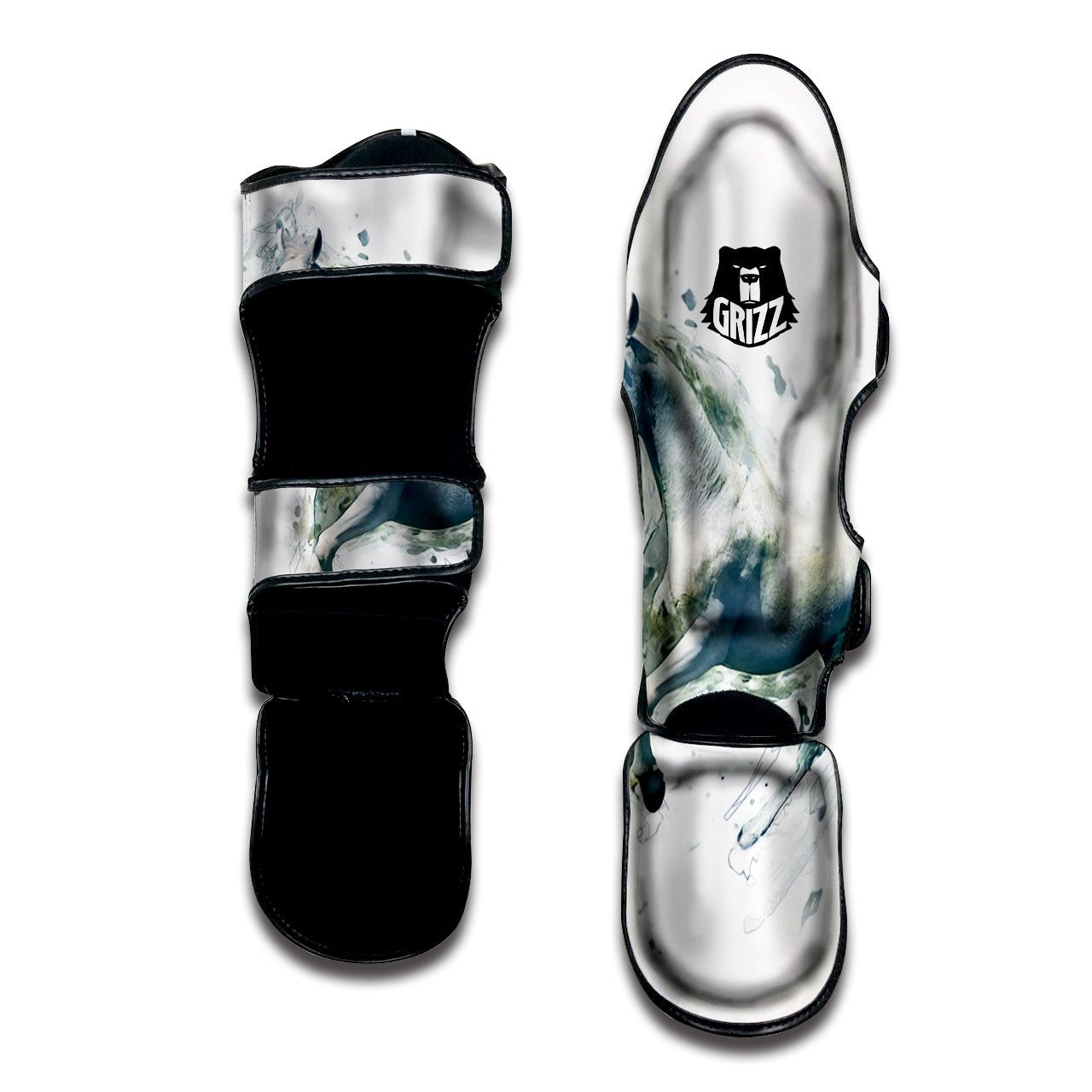 Portrait White Horse Print Muay Thai Shin Guards-grizzshop