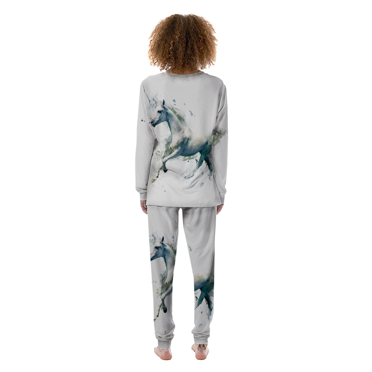 Portrait White Horse Print Women's Pajamas-grizzshop