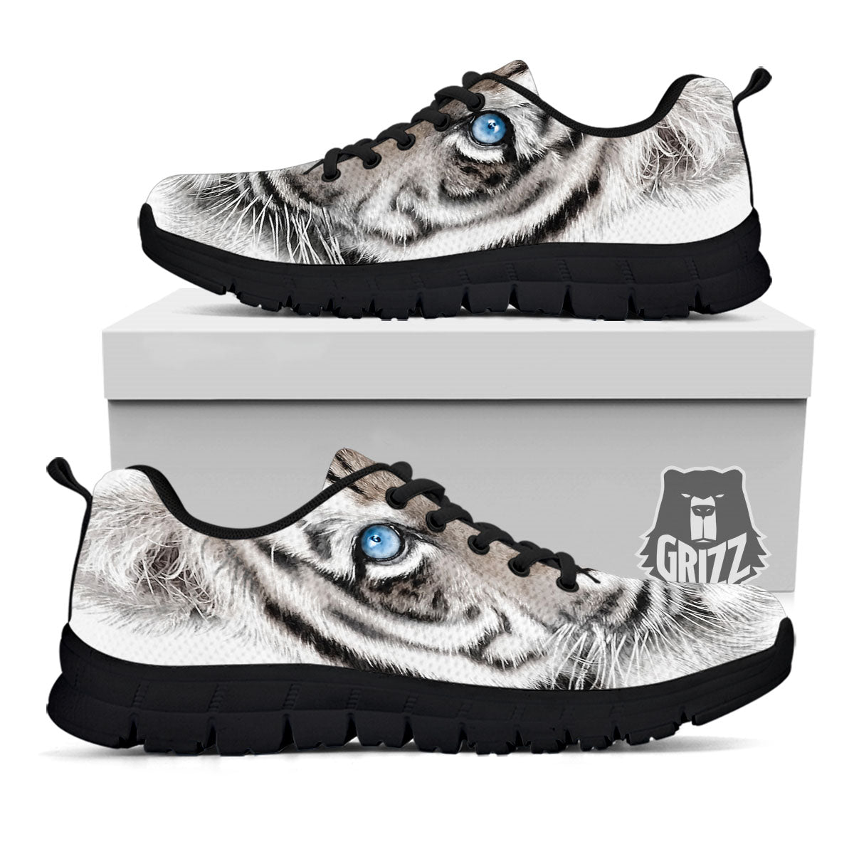 Portrait White Tiger Print Black Sneaker-grizzshop