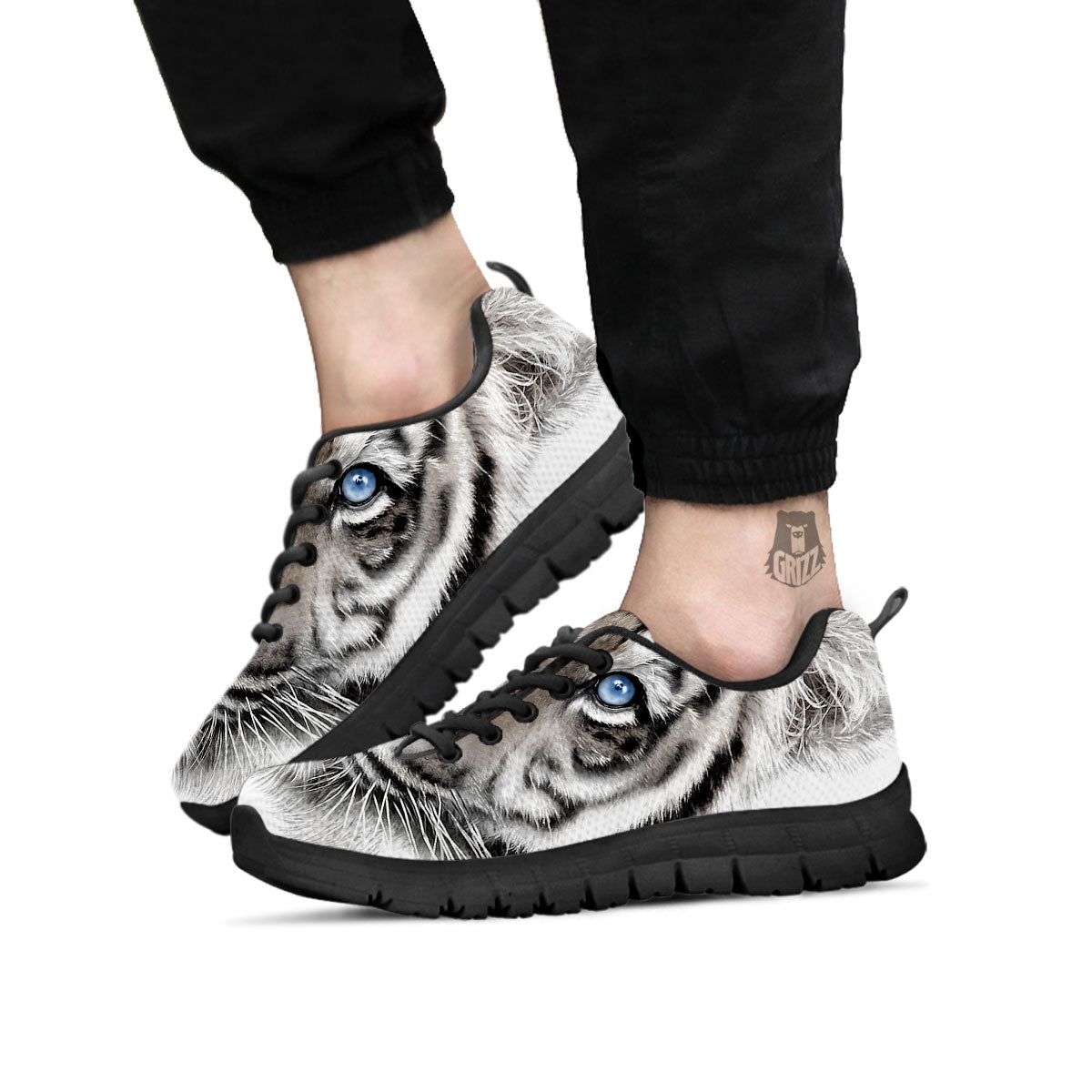 Portrait White Tiger Print Black Sneaker-grizzshop