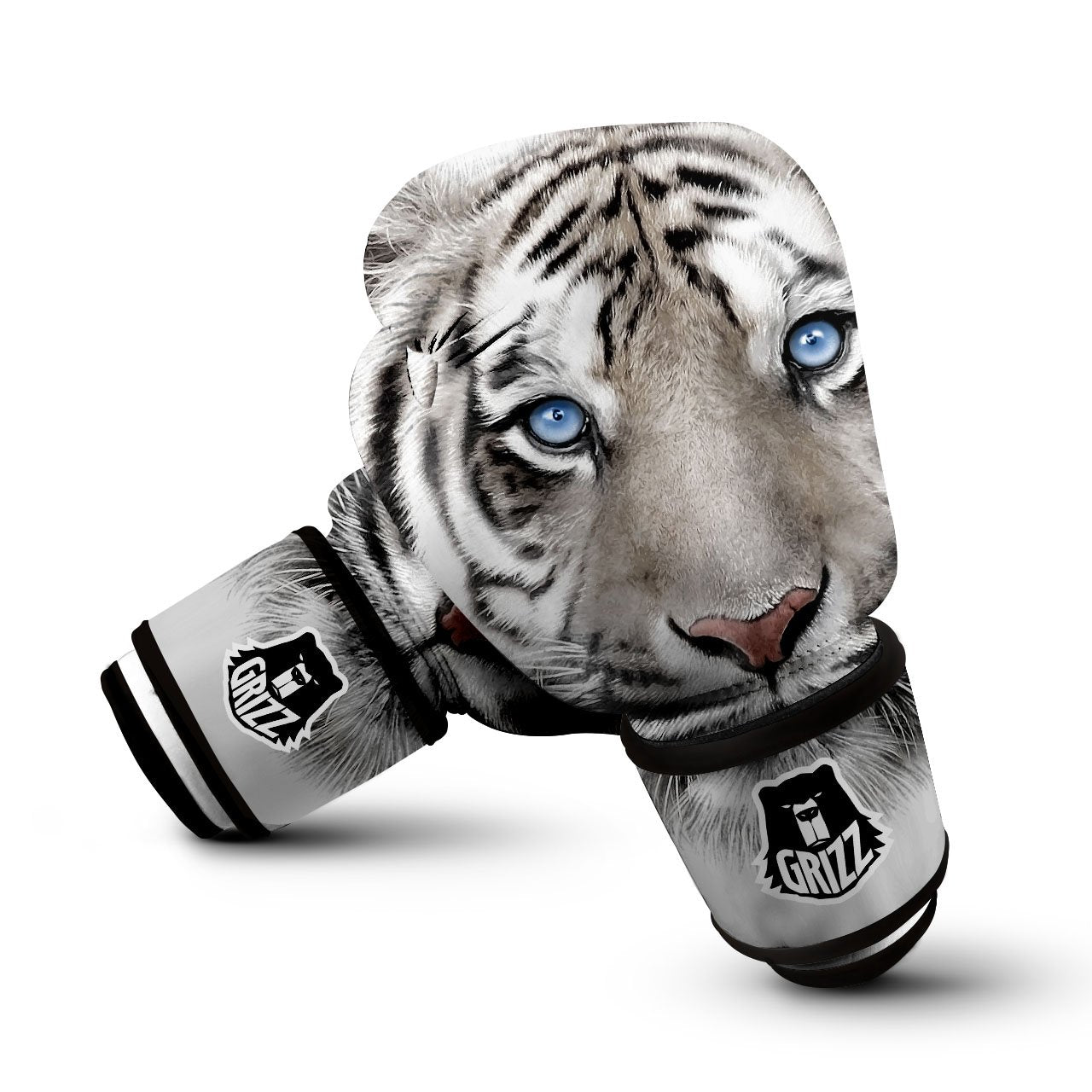 Portrait White Tiger Print Boxing Gloves-grizzshop