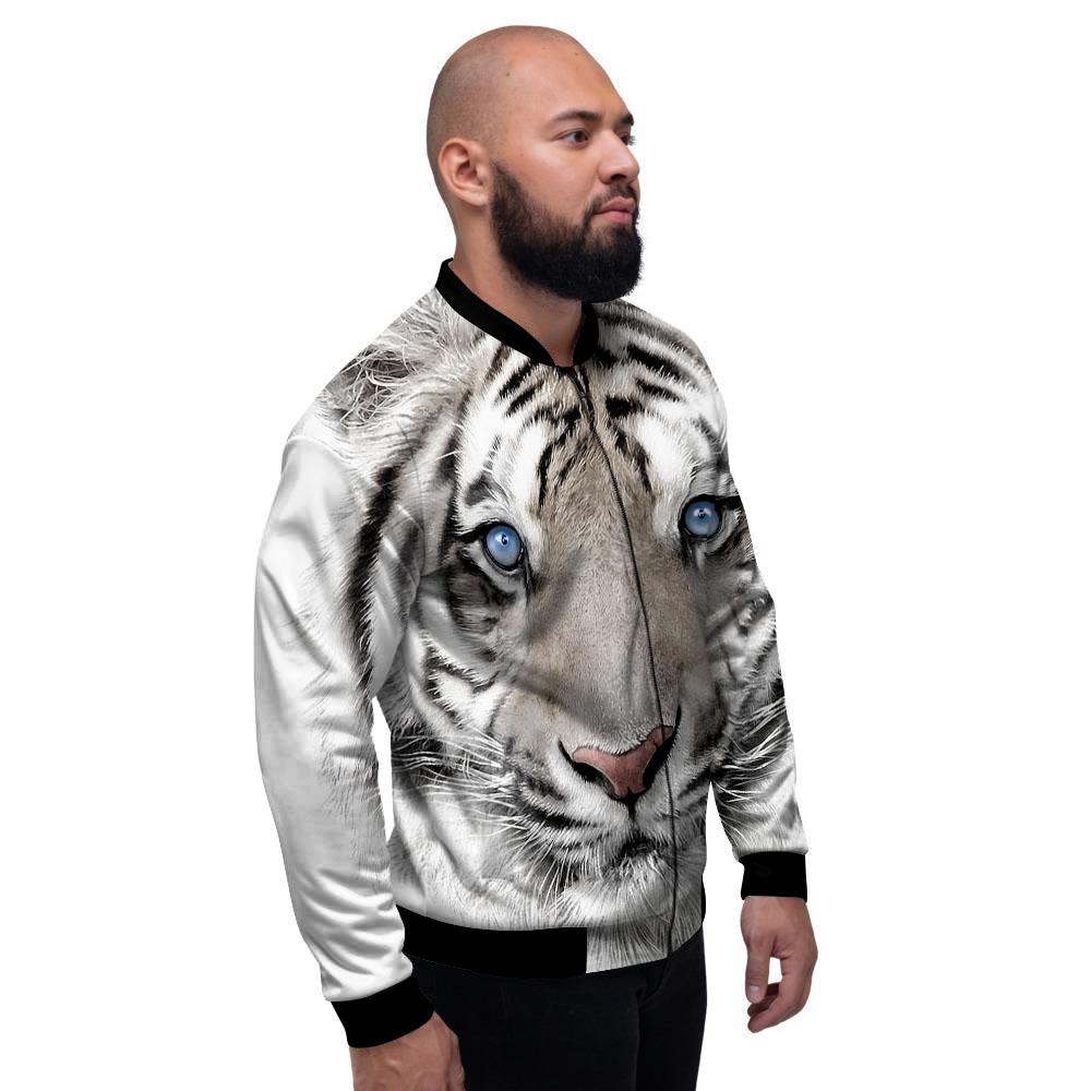 Portrait White Tiger Print Men's Bomber Jacket-grizzshop