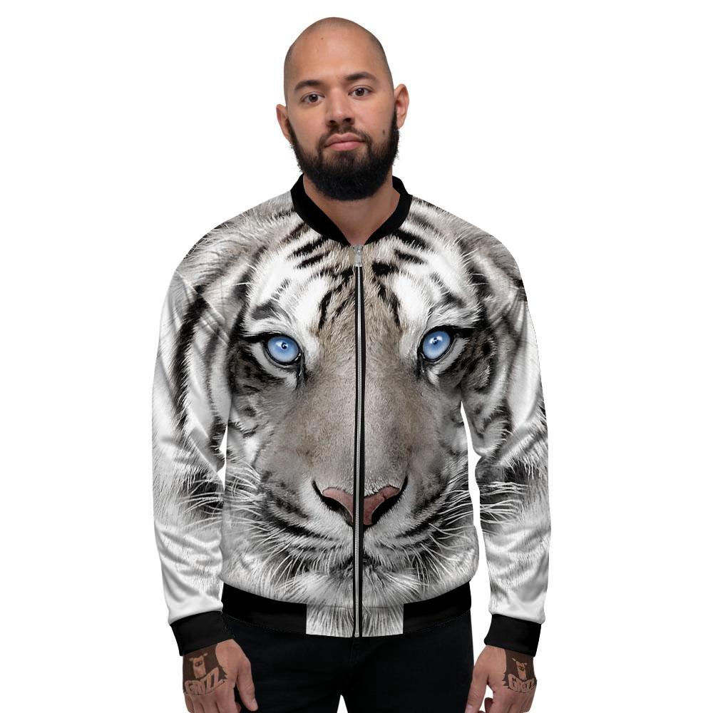 Portrait White Tiger Print Men's Bomber Jacket-grizzshop