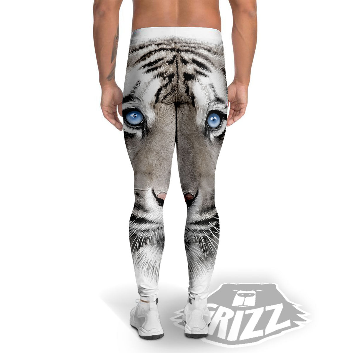 Portrait White Tiger Print Men's Leggings-grizzshop