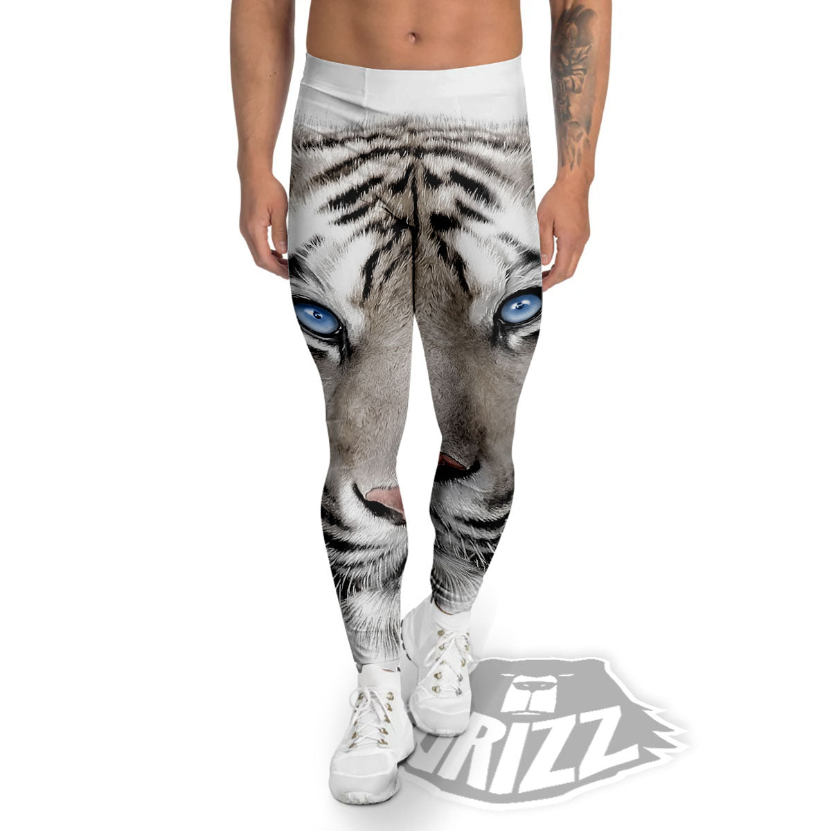 Portrait White Tiger Print Men's Leggings-grizzshop