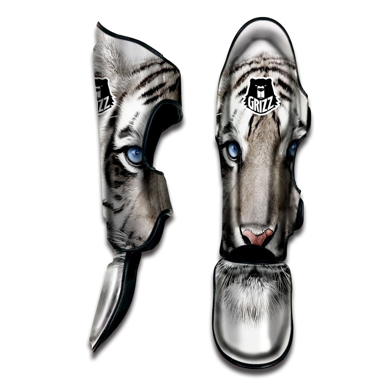 Portrait White Tiger Print Muay Thai Shin Guards-grizzshop