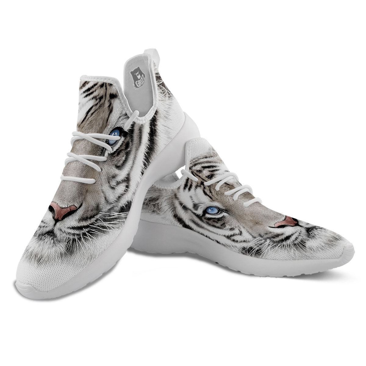 Portrait White Tiger Print White Athletic Shoes-grizzshop