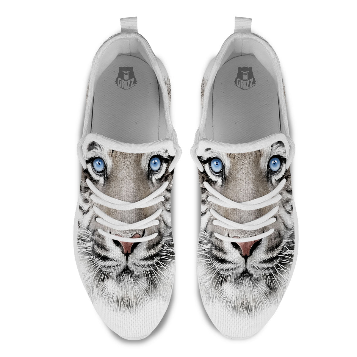 Portrait White Tiger Print White Athletic Shoes-grizzshop