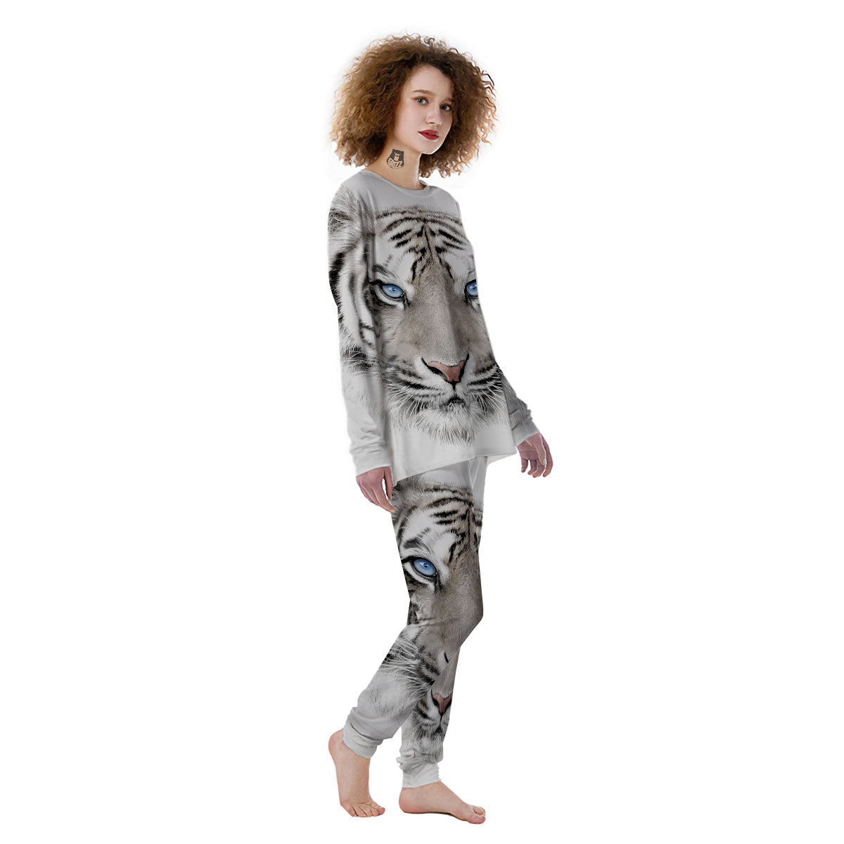 Portrait White Tiger Print Women's Pajamas-grizzshop