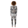 Portrait White Tiger Print Women's Pajamas-grizzshop