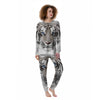 Portrait White Tiger Print Women's Pajamas-grizzshop