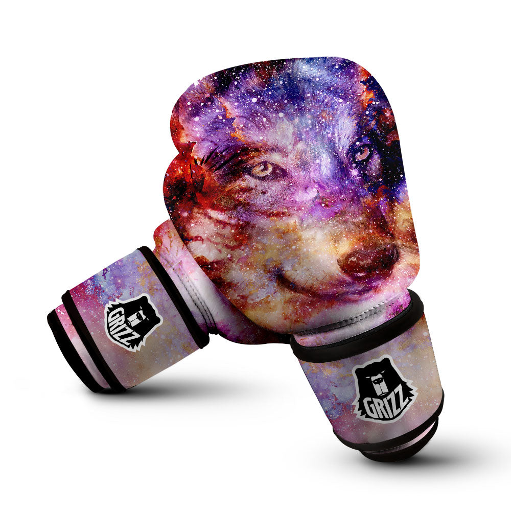 Portrait Wolf Galaxy Print Boxing Gloves-grizzshop