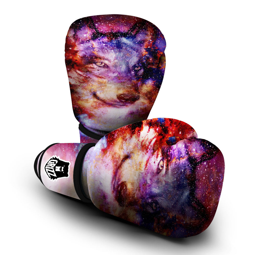 Portrait Wolf Galaxy Print Boxing Gloves-grizzshop