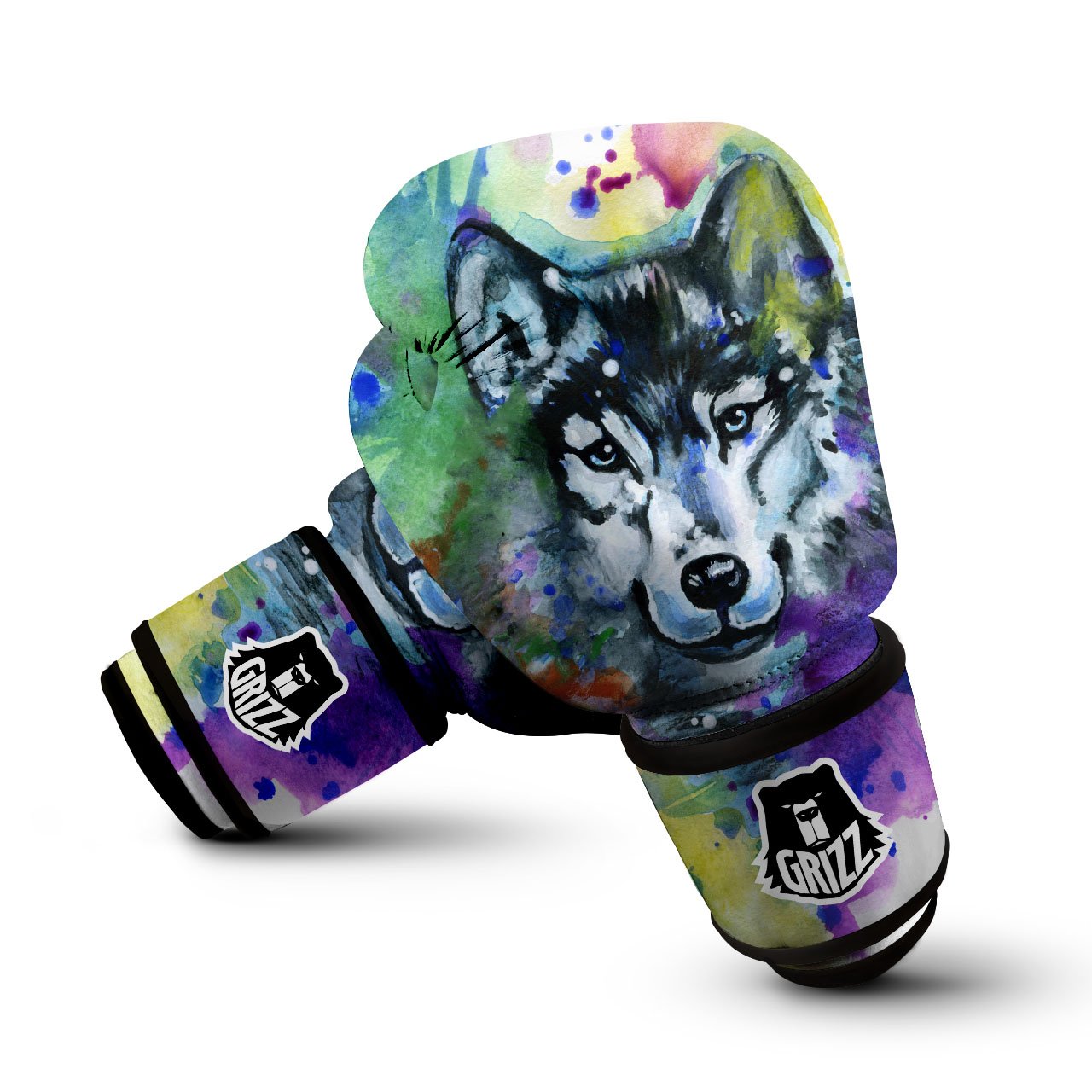 Portrait Wolf Watercolor Print Boxing Gloves-grizzshop