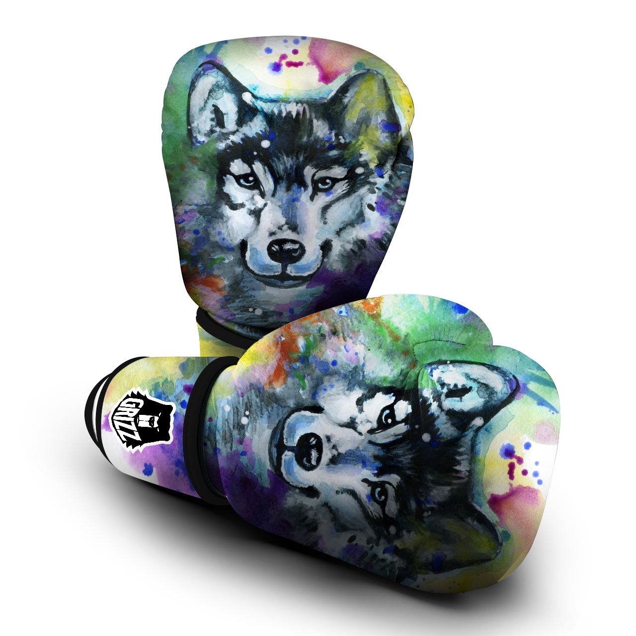 Portrait Wolf Watercolor Print Boxing Gloves-grizzshop