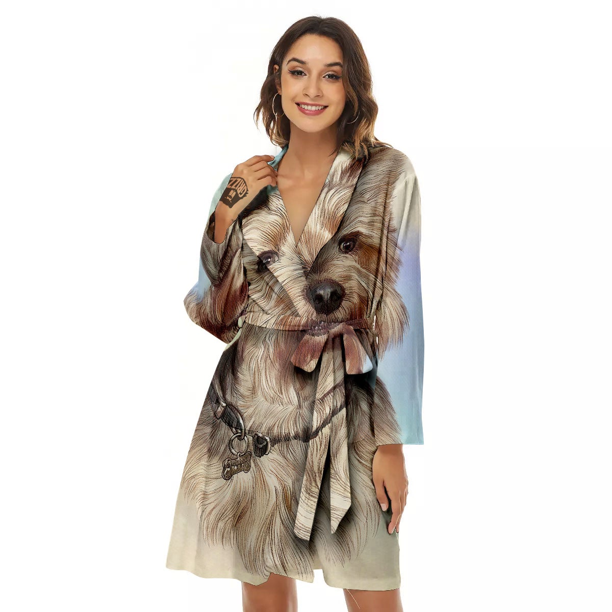 Portrait Yorkshire Terrier Print Women's Robe-grizzshop
