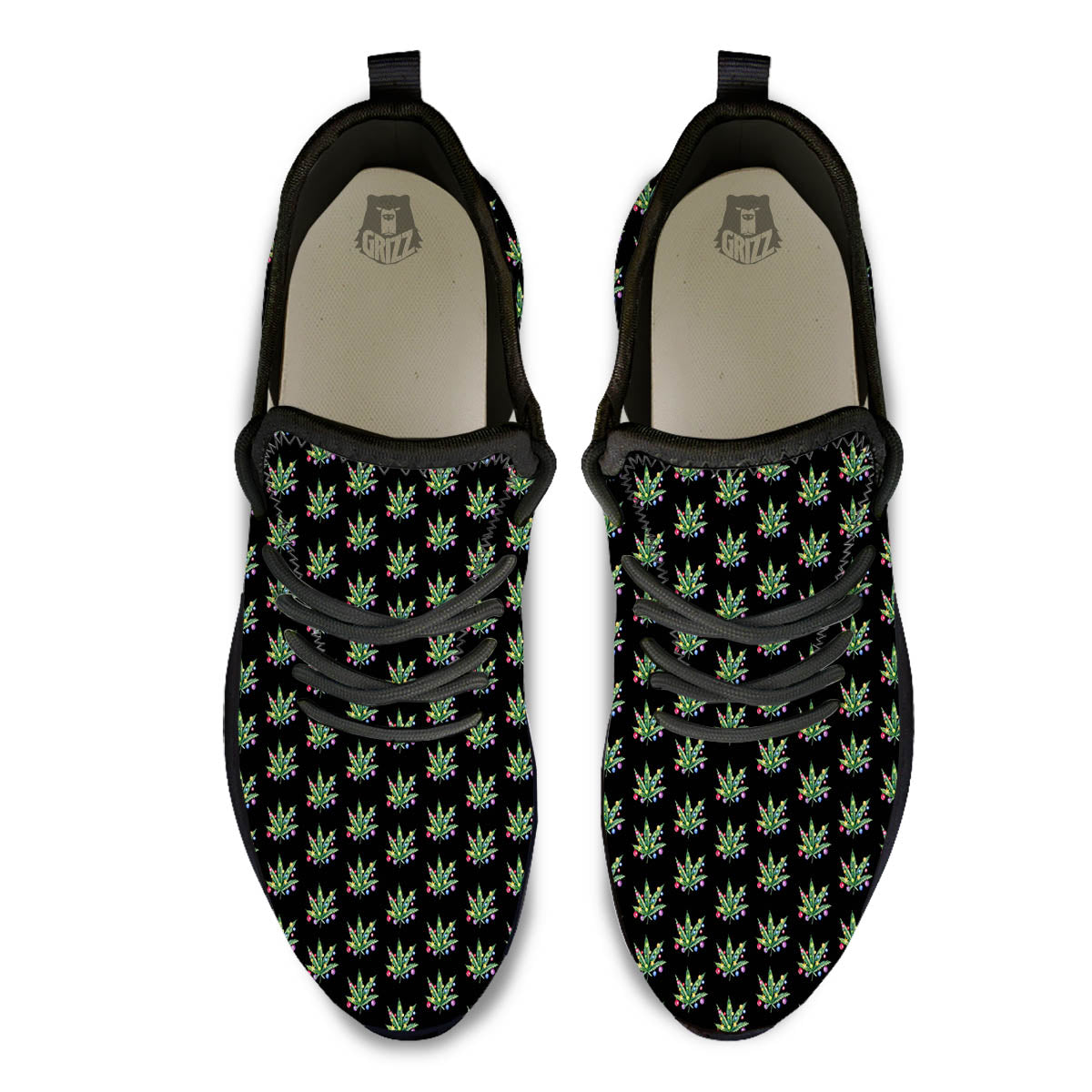 Pot Leaf Christmas Print Pattern Black Athletic Shoes-grizzshop