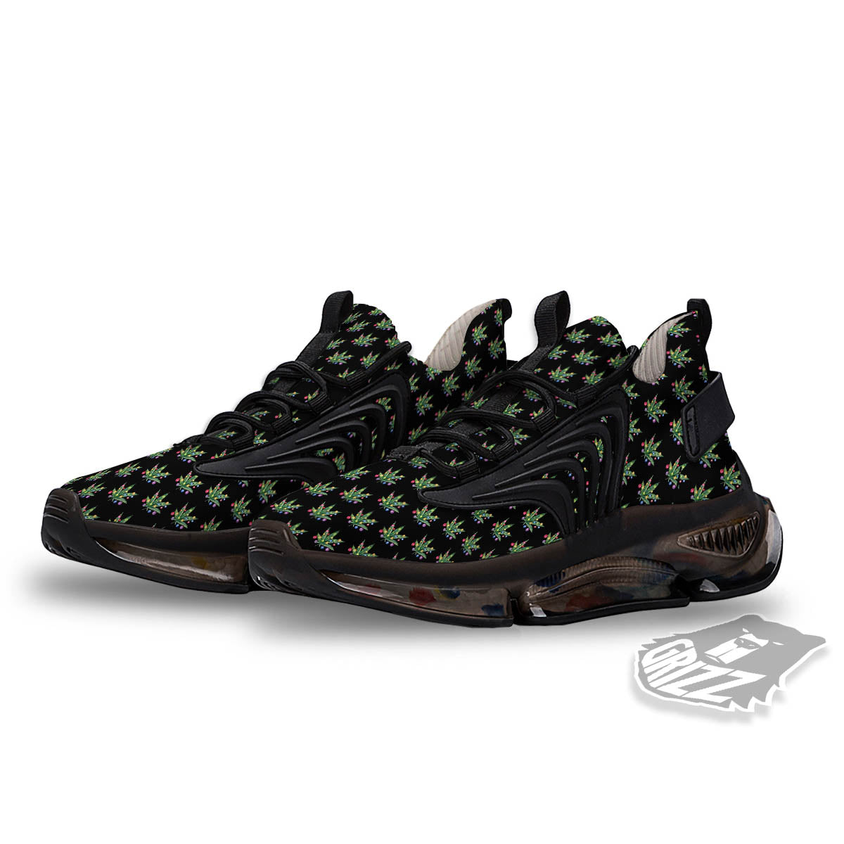 Pot Leaf Christmas Print Pattern Black Gym Shoes-grizzshop