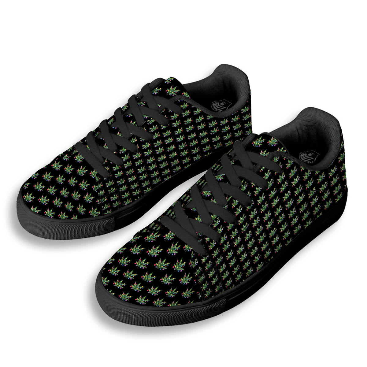 Pot Leaf Christmas Print Pattern Black Low Top Sneakers-grizzshop
