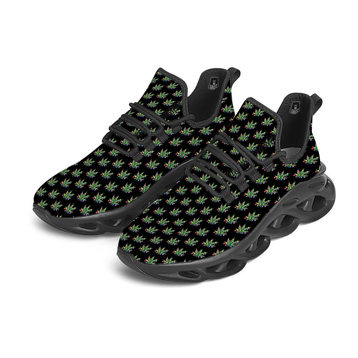 Pot Leaf Christmas Print Pattern Black Running Shoes-grizzshop