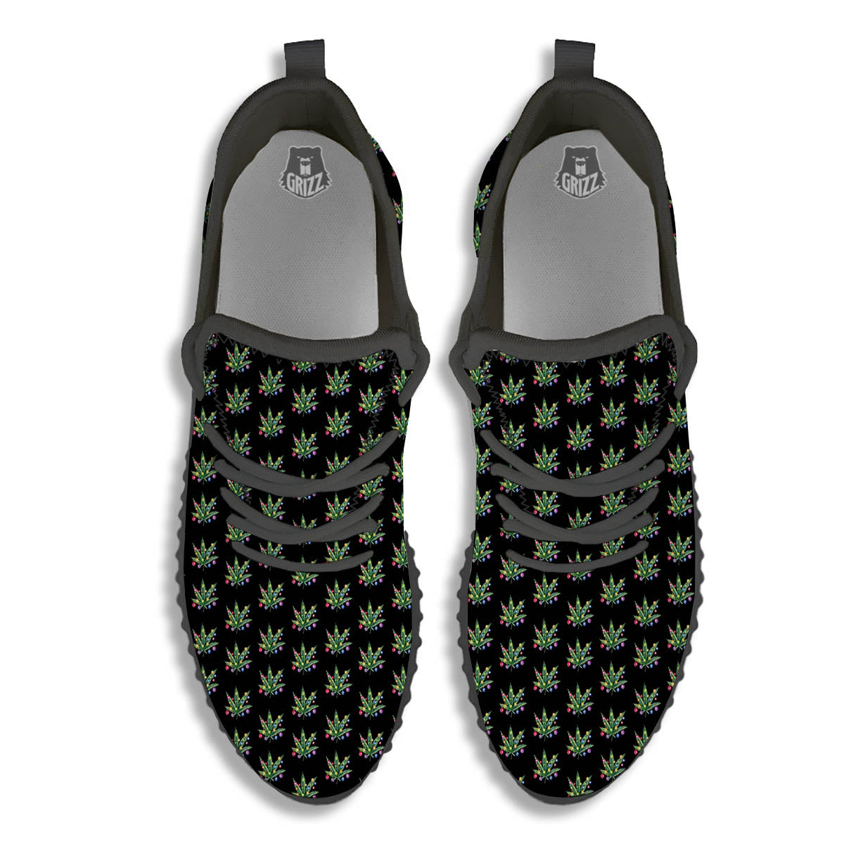 Pot Leaf Christmas Print Pattern Black Walking Shoes-grizzshop