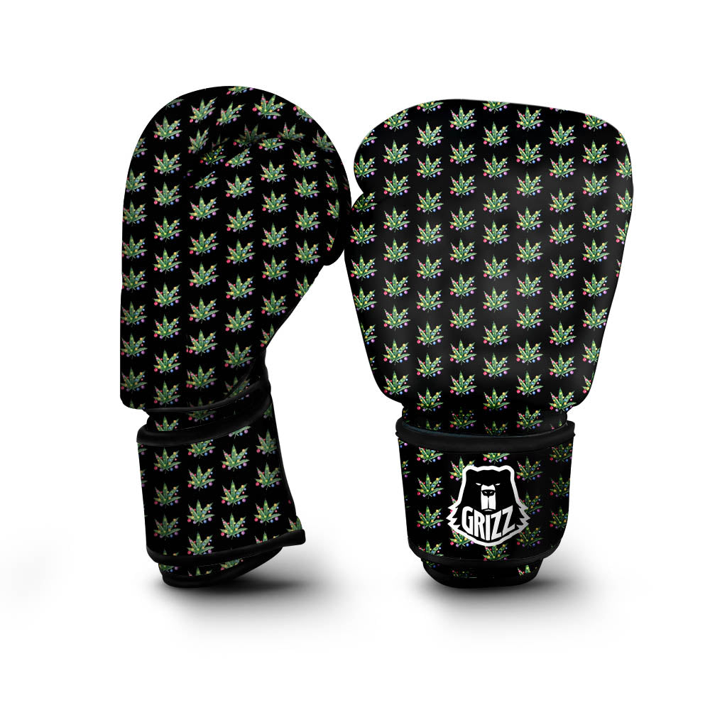 Pot Leaf Christmas Print Pattern Boxing Gloves-grizzshop