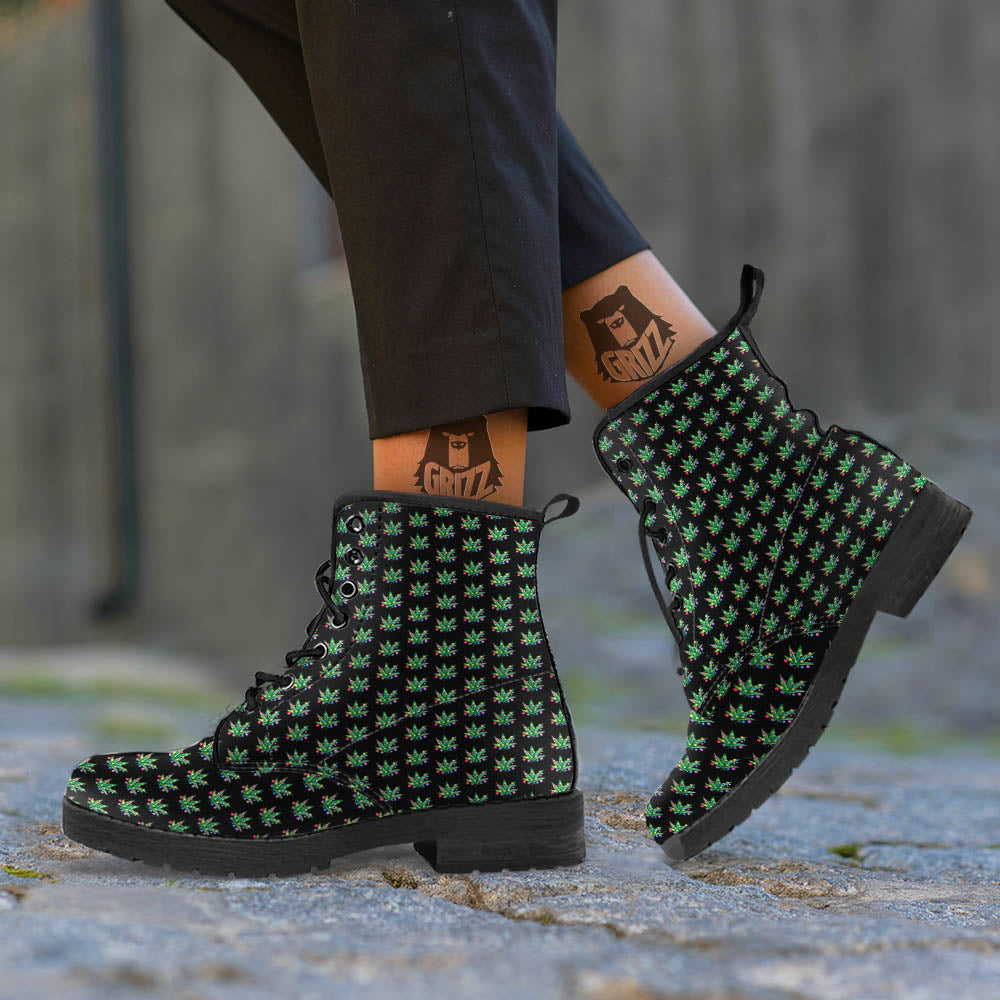 Pot Leaf Christmas Print Pattern Leather Boots-grizzshop