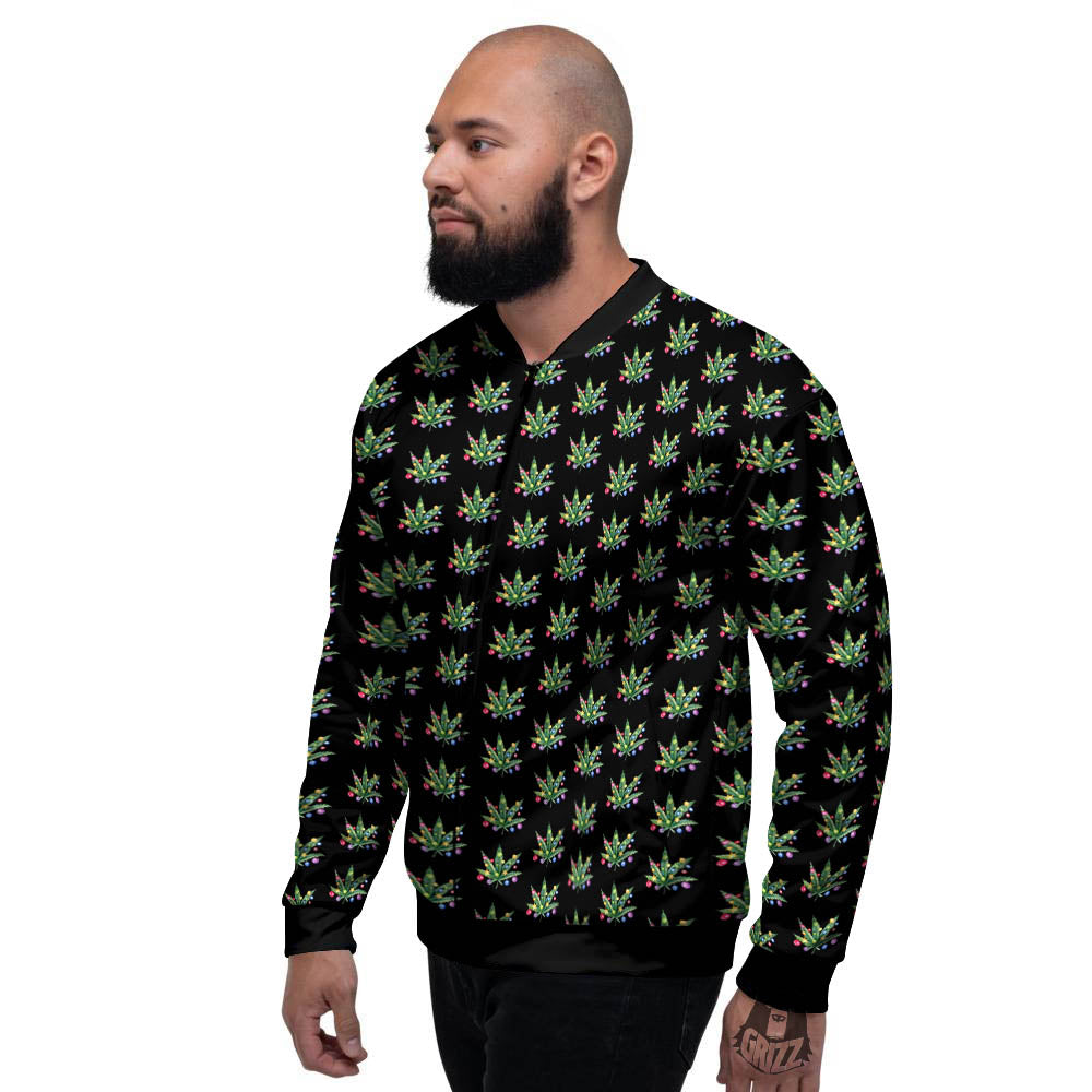 Pot Leaf Christmas Print Pattern Men's Bomber Jacket-grizzshop