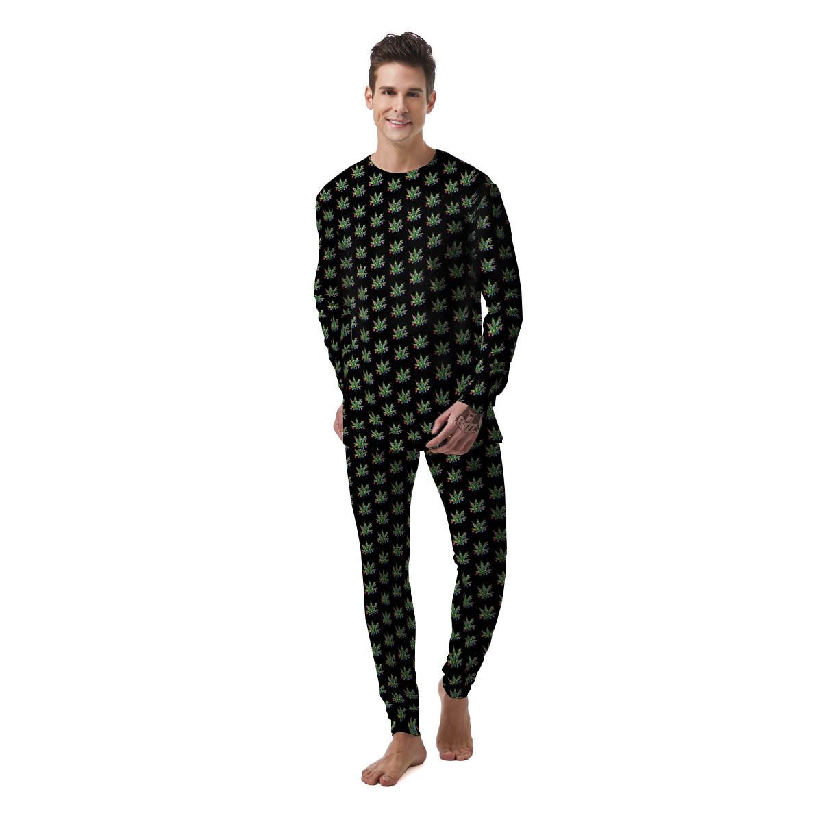 Pot Leaf Christmas Print Pattern Men's Pajamas-grizzshop
