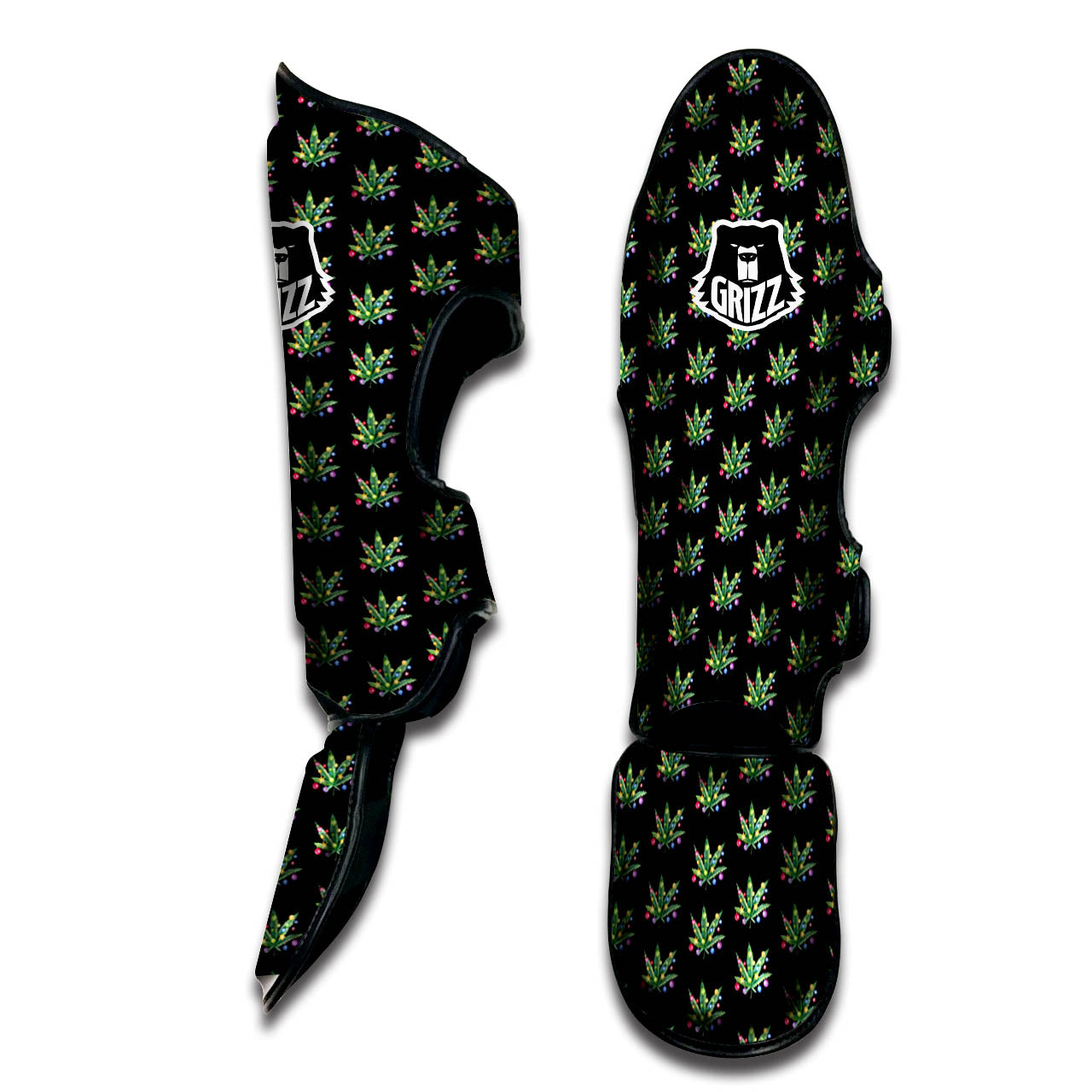 Pot Leaf Christmas Print Pattern Muay Thai Shin Guards-grizzshop