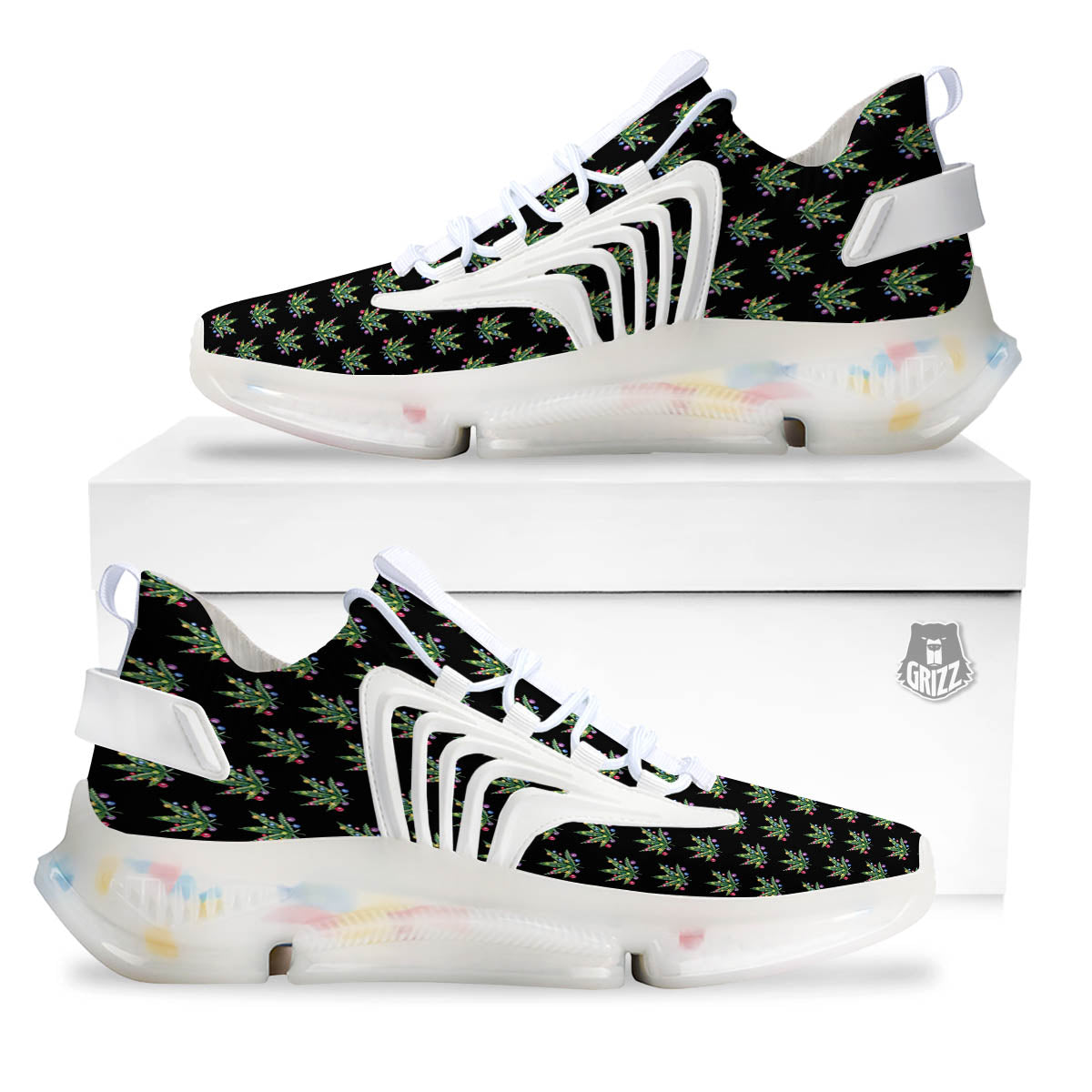Pot Leaf Christmas Print Pattern White Gym Shoes-grizzshop