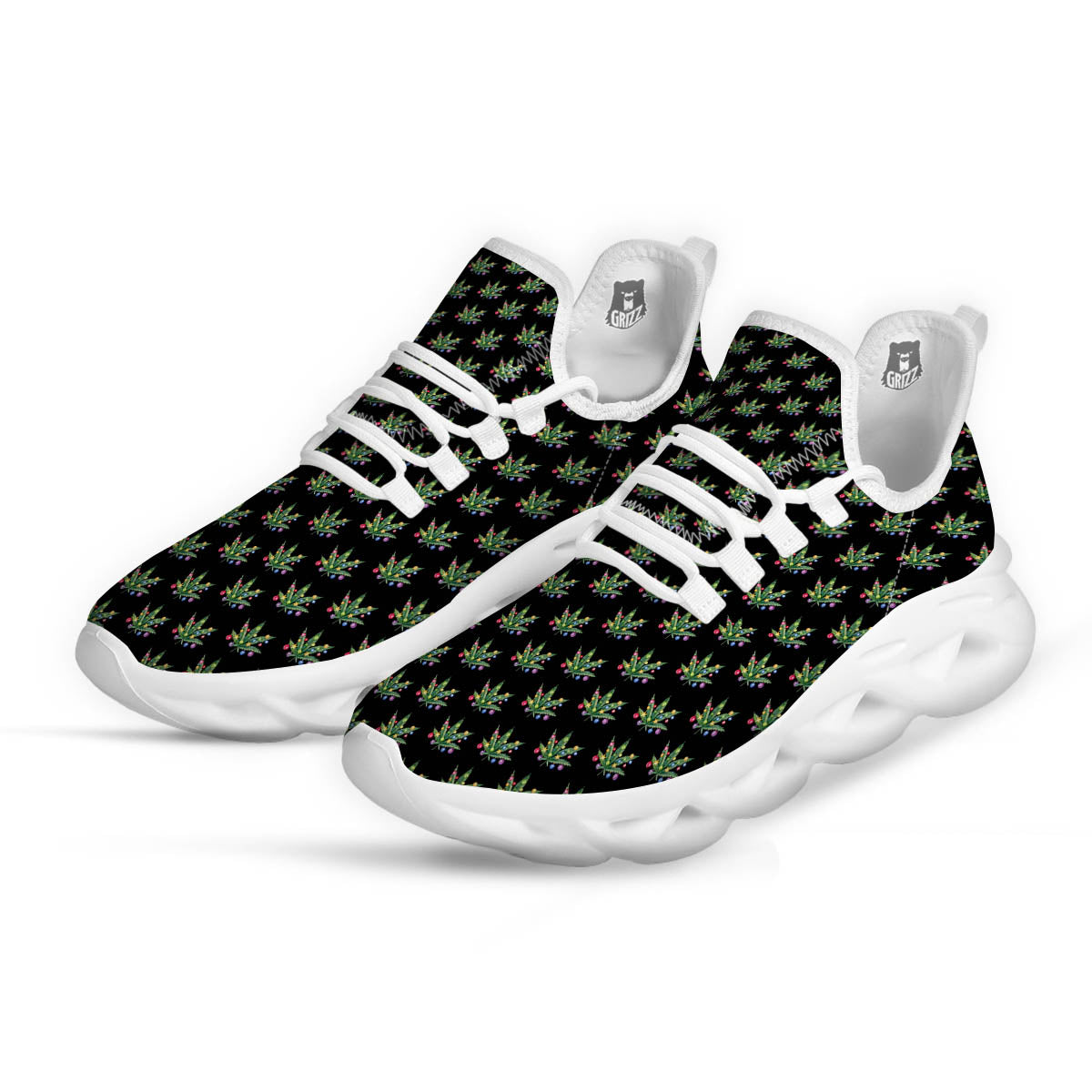 Pot Leaf Christmas Print Pattern White Running Shoes-grizzshop