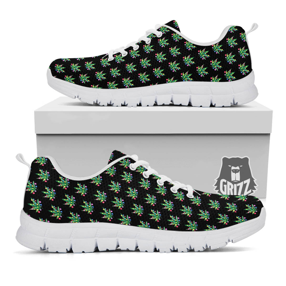 Pot Leaf Christmas Print Pattern White Sneaker-grizzshop