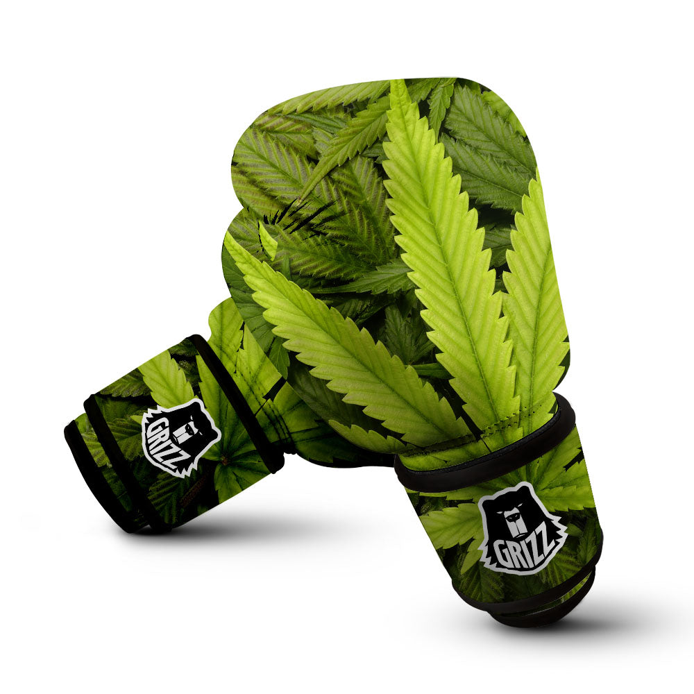 Pot Leaf Green Print Boxing Gloves-grizzshop