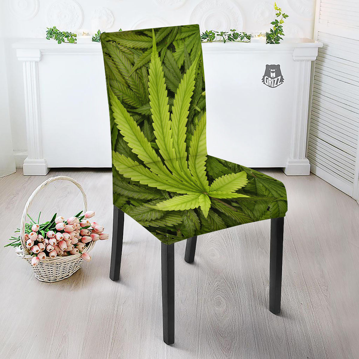 Pot Leaf Green Print Dining Chair Slipcover-grizzshop