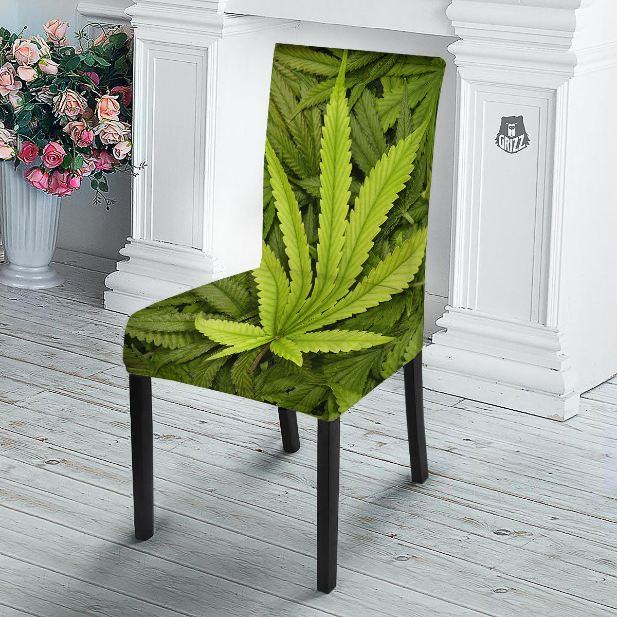 Pot Leaf Green Print Dining Chair Slipcover-grizzshop