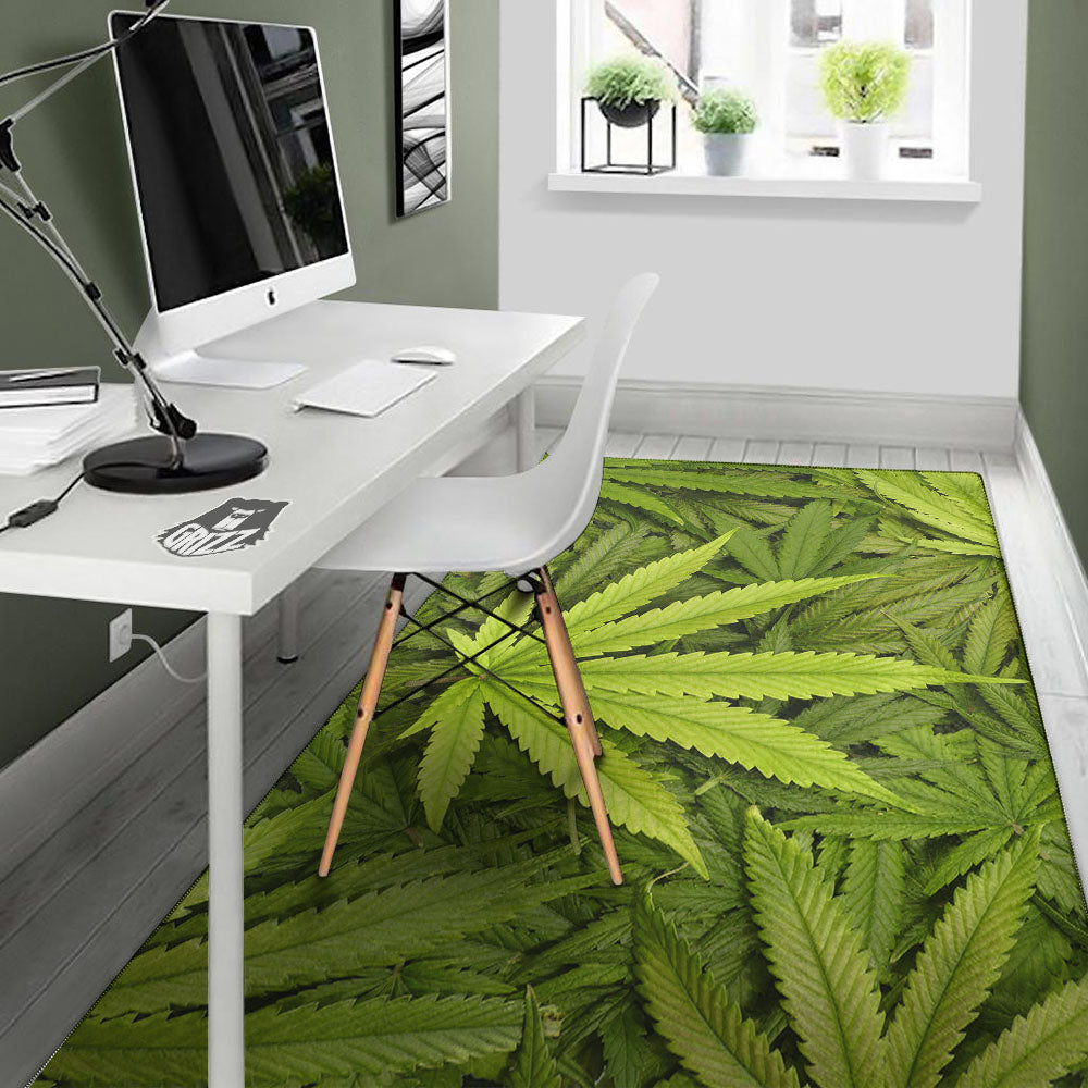 Pot Leaf Green Print Floor Mat-grizzshop