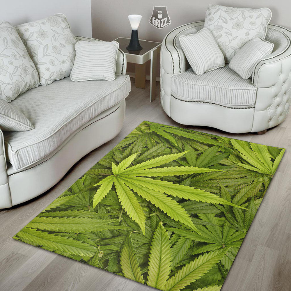Pot Leaf Green Print Floor Mat-grizzshop