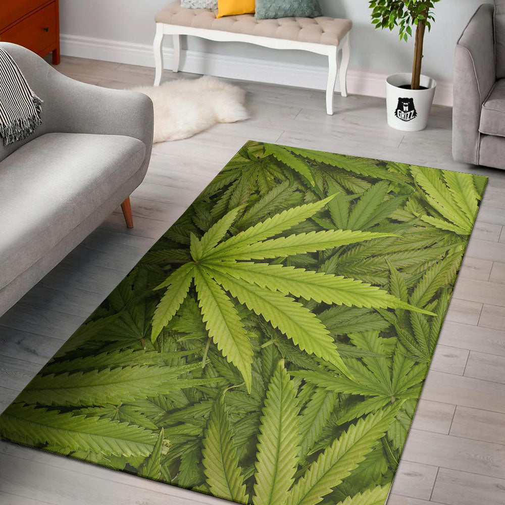 Pot Leaf Green Print Floor Mat-grizzshop