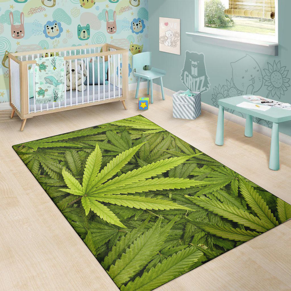 Pot Leaf Green Print Floor Mat-grizzshop