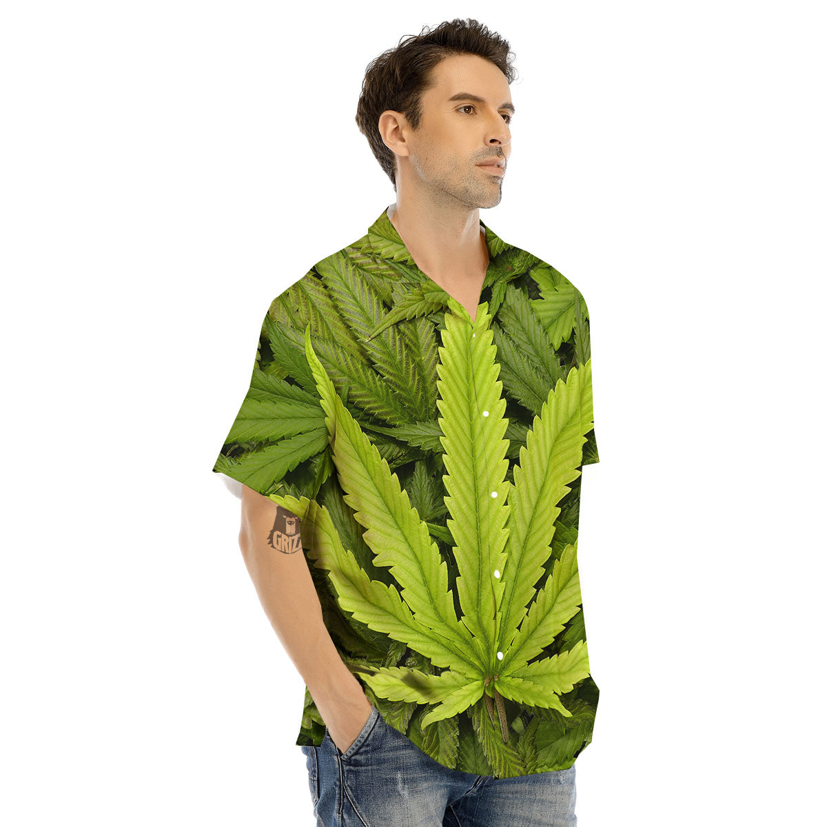 Pot Leaf Green Print Men's Hawaiian Shirt-grizzshop
