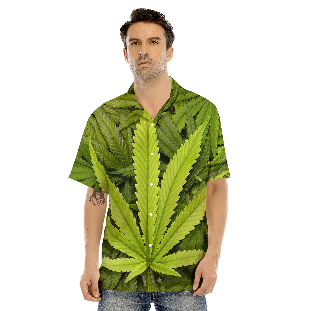 Pot Leaf Green Print Men's Hawaiian Shirt-grizzshop