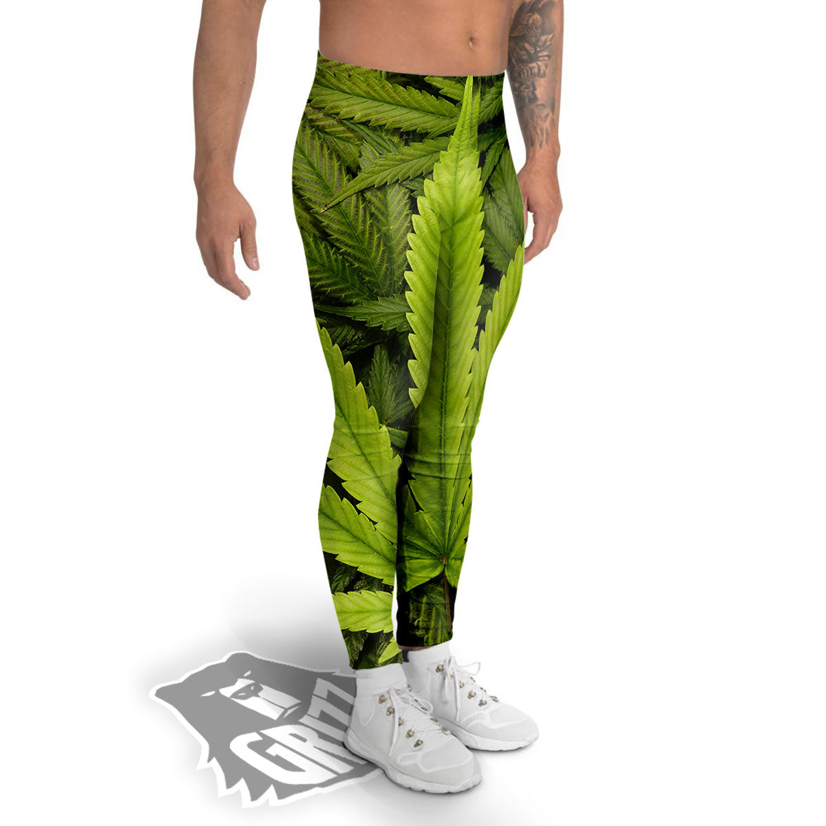Pot Leaf Green Print Men's Leggings-grizzshop