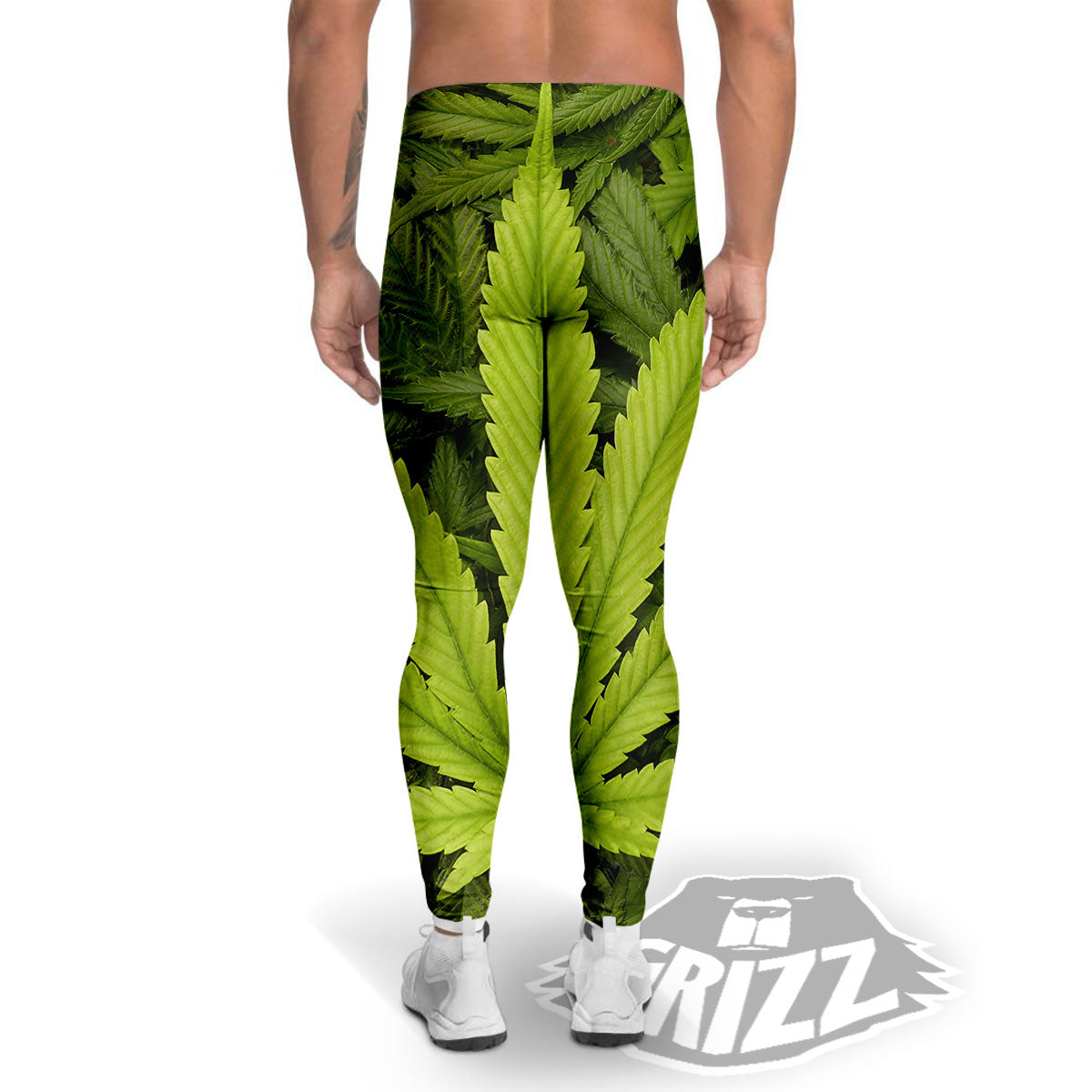 Pot Leaf Green Print Men's Leggings-grizzshop