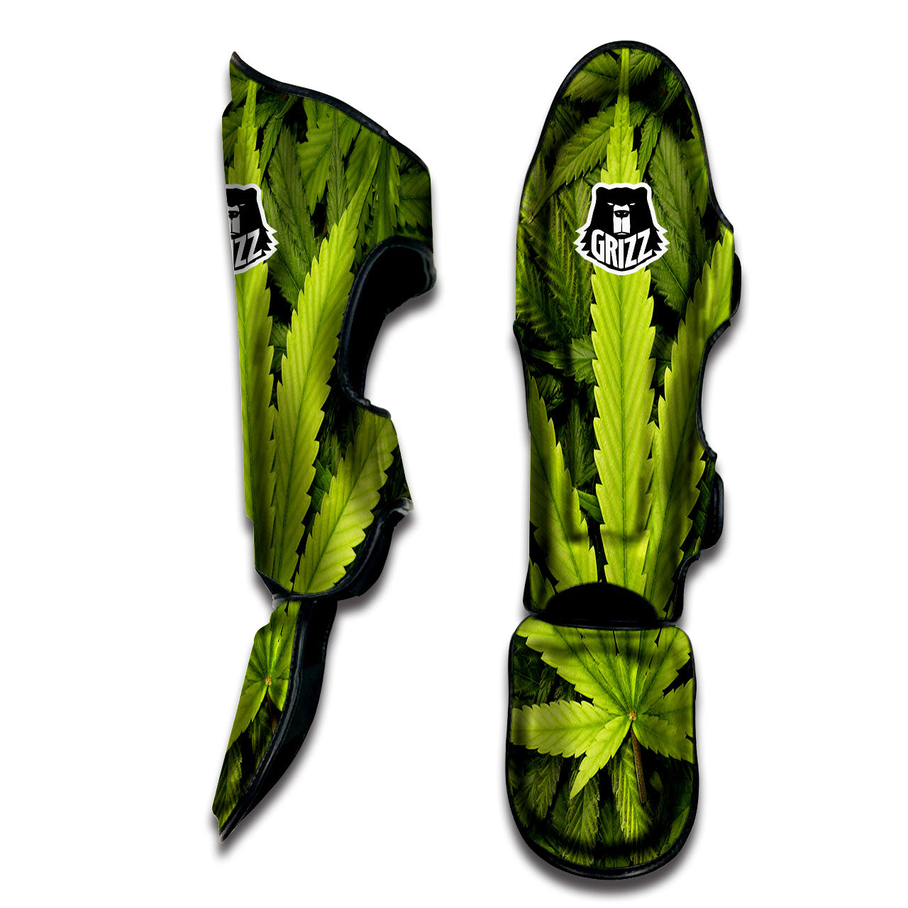 Pot Leaf Green Print Muay Thai Shin Guards-grizzshop
