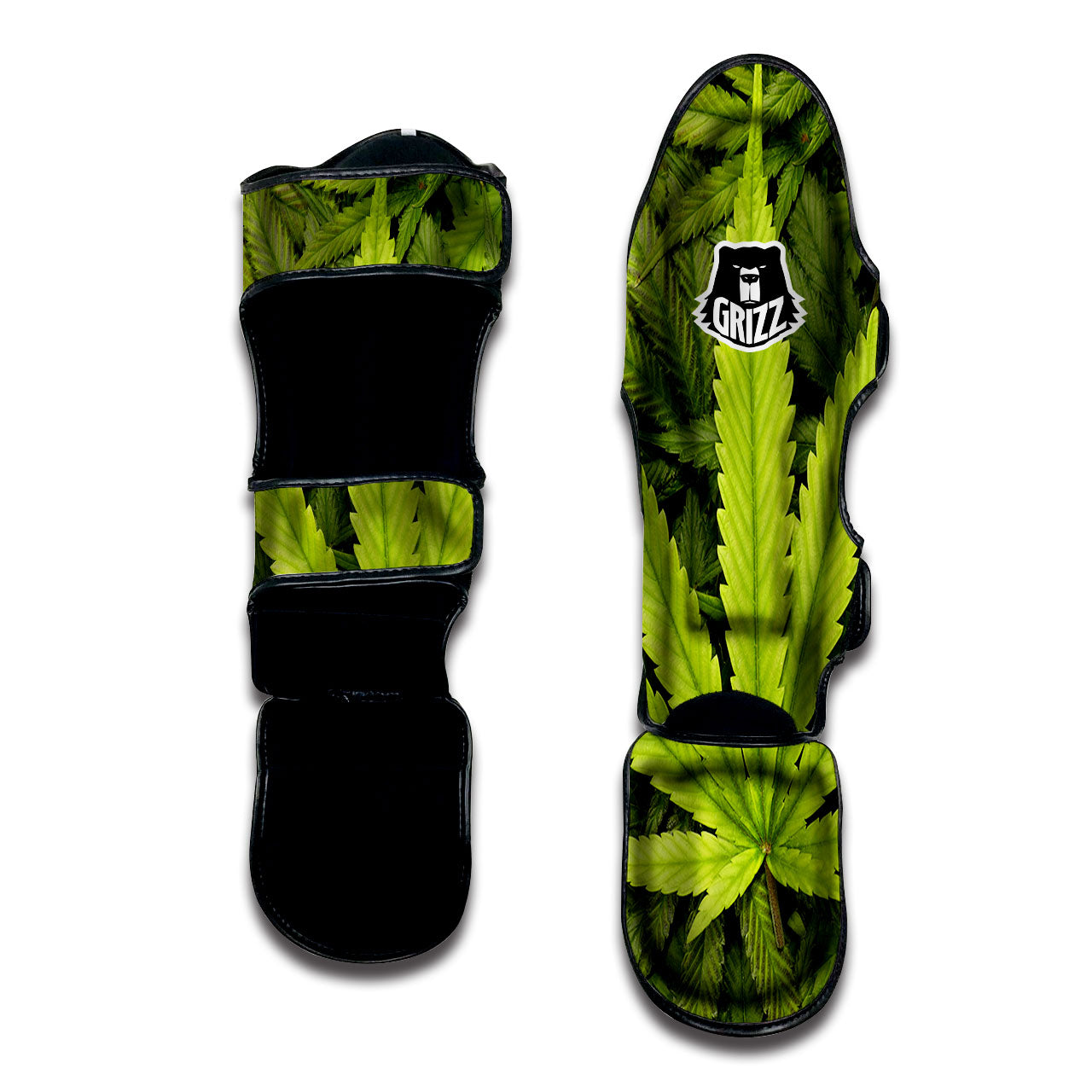 Pot Leaf Green Print Muay Thai Shin Guards-grizzshop