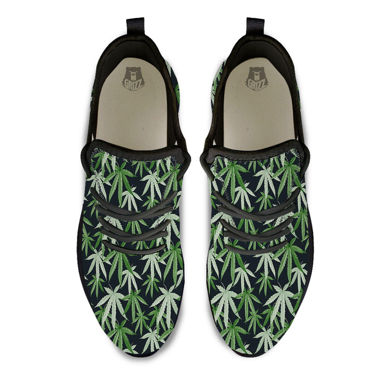 Pot Leaf Green Print Pattern Black Athletic Shoes-grizzshop