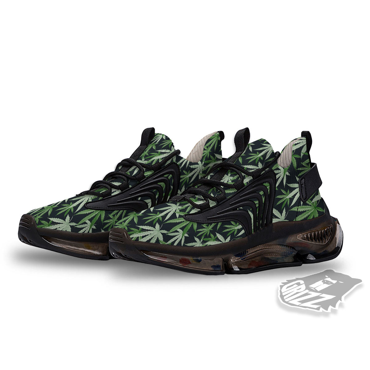 Pot Leaf Green Print Pattern Black Gym Shoes-grizzshop